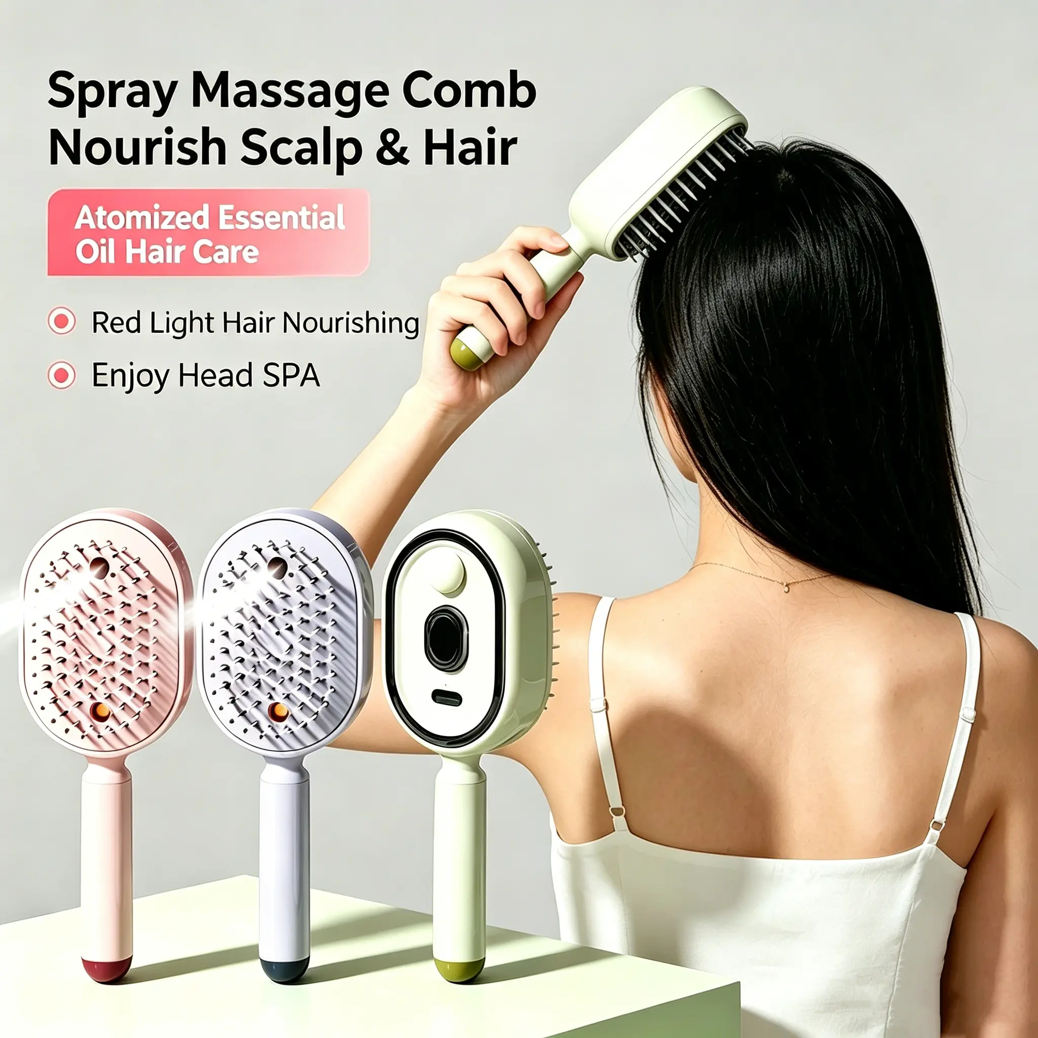 Volumizing Electric Hair Brush with Red Light Therapy & Aromatherapy Mister for Scalp Care, Anti-Static Hair Tools & Beauty Products, Abs, Softening, Adds Body To Hair