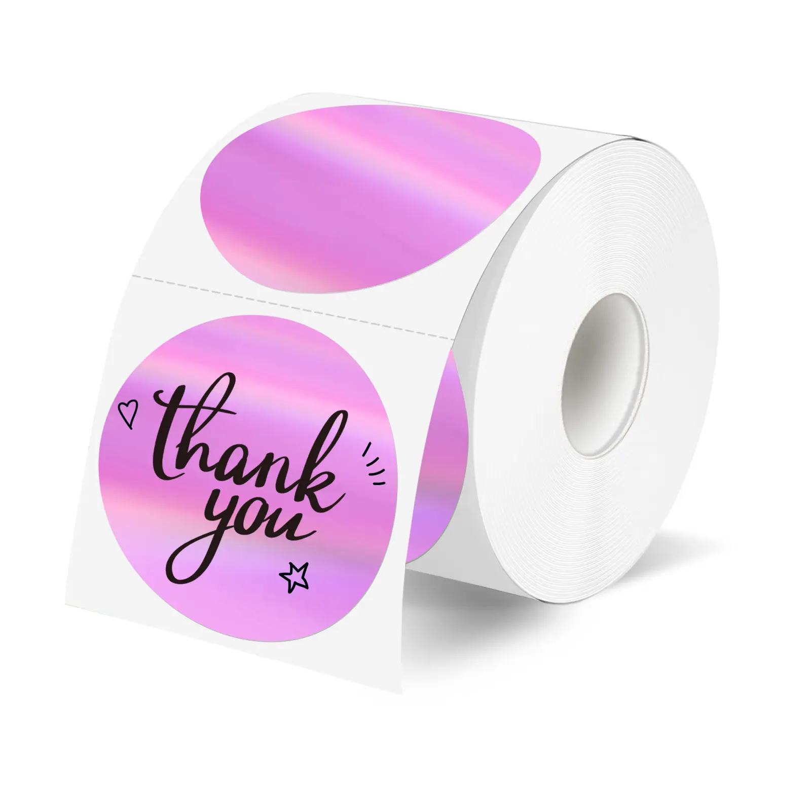 STARBOLING 2" Circle Holographic Thermal Sticker Packs - Round, Printable, Rainbow Glitter, Self-Adhesive Pink Labels, Compatible with Thermal Printers, Custom-Shaped & Colorful Sticky Labels for Gift Wrapping (Office Stationery Supplies)