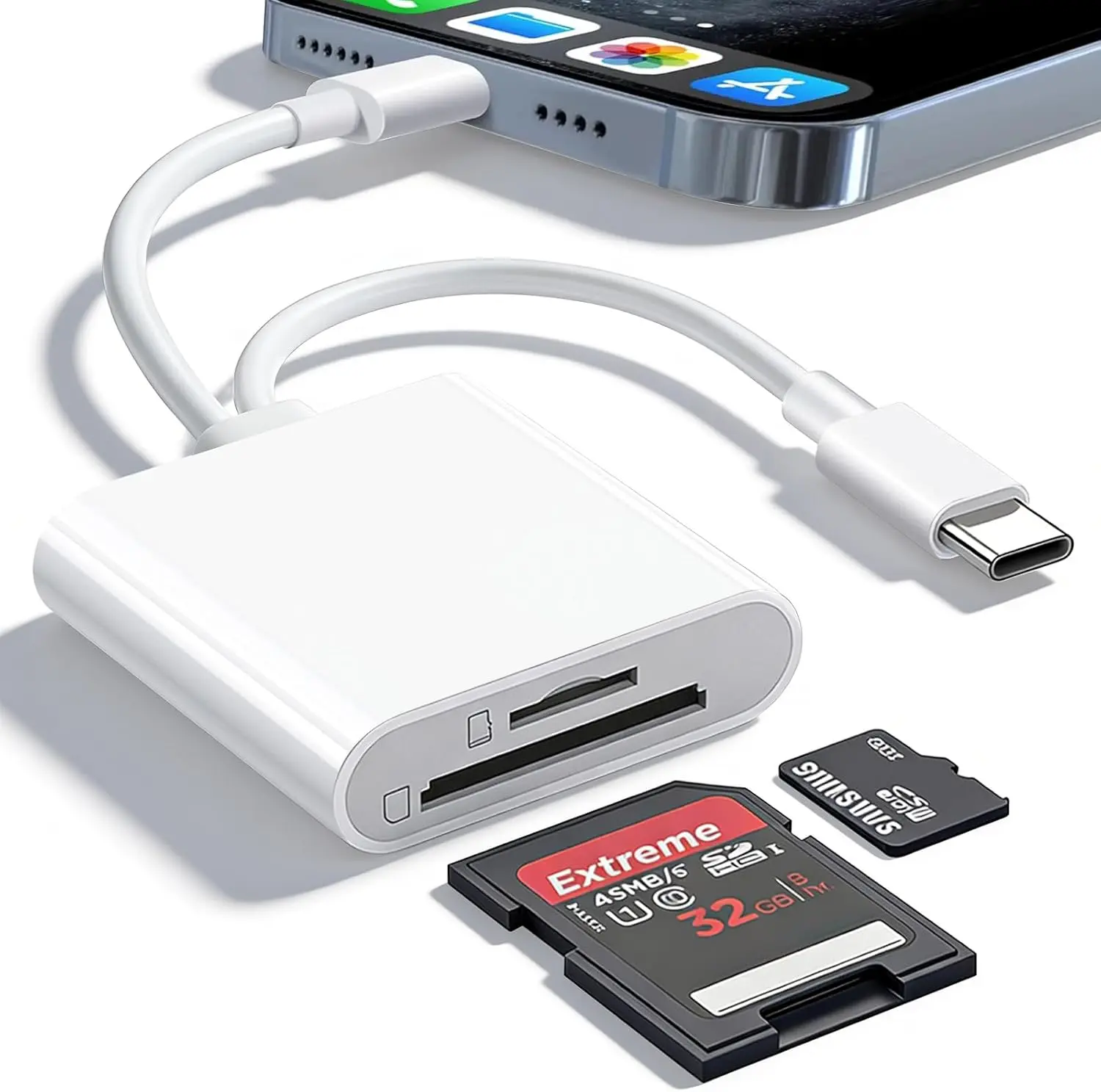 [Free!!Ship!] 2 IN 1 SD Card Reader for iPhone iPad Mac Camera with Type C, Dual Card Slot Supports TF/SD, Portable Micro SD Card Reader, Plug and Play