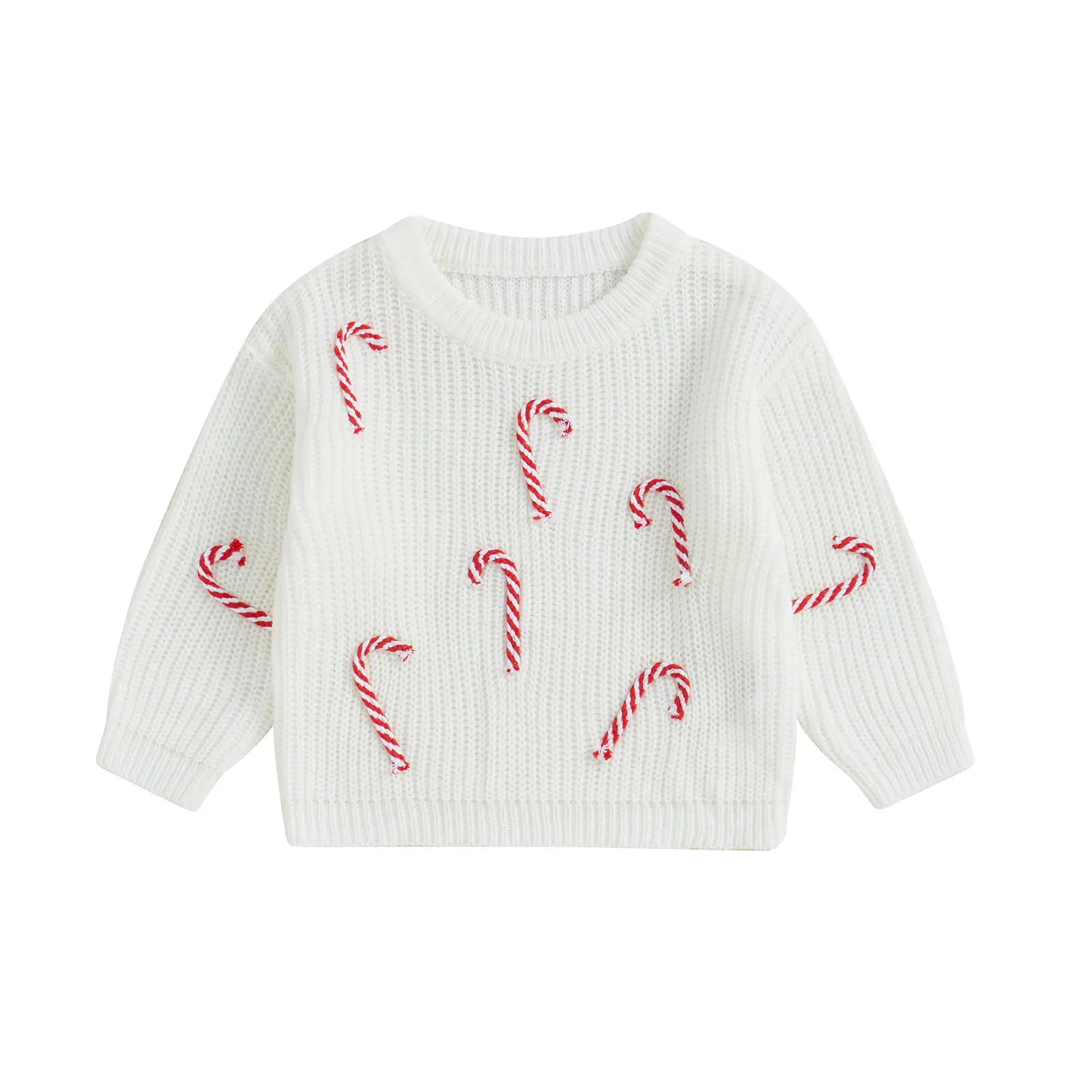 Newborn Toddler Baby Boy Girl Christmas Sweater Candy Cane Embroidery Knitted Sweater Oversized Winter Warm Clothes
