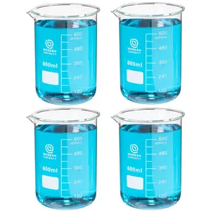 212 MAIN 600 ml Glass Beakers - 4-Piece Pack, Modern Small Animal Toy for Laboratory Experiments, Stirring Use