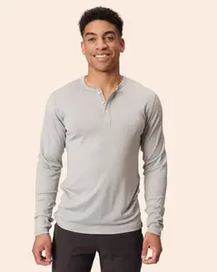 Men's Classic Henley Top with Long Sleeves - Casual Man Classic Menswear Top Streetwear Long Sleeve Tshirt