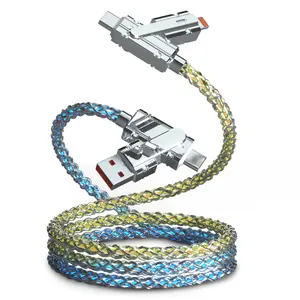 4-in-1 60W Fast Charging Cable with Colorful Lights Type-C Lightning USB-A 480Mbps Data Transfer 1 Meter for iPhone Samsung Tablets Smartphones Plug And Unplug Test Easy To Clean portable chargers chargers