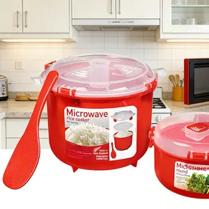 Microwave Rice Cooker & Round Microwave Food Container Set | 2.6L, 915ml | Food Storage Containers with Steam-Release Vents | BPA-Free | 2 Pack