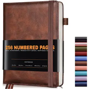 Lined Journal Notebook for Women Men 256 Numbered Pages Hardcover Leather Journals for Writing A5 College Ruled Journal for Business Work School Note Taking 5.75" x 8.38" Brown