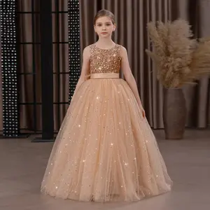 Ready Stock Big Girls Princess Dress 8-14Y Teen Girls  Sequins Patchwork Gauze Back Bow Long Dress One Piece Party Elegant Tank Dress  D34008