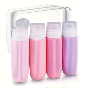 Travel Bottles for Toiletries, Tsa Approved 3oz Portable Travel Bottles, BPA Free Leak Proof Squeezable Silicone Travel Size Containers, Travel Accessories with Clear Toiletry Bag (4 Pack) Organiser Tin