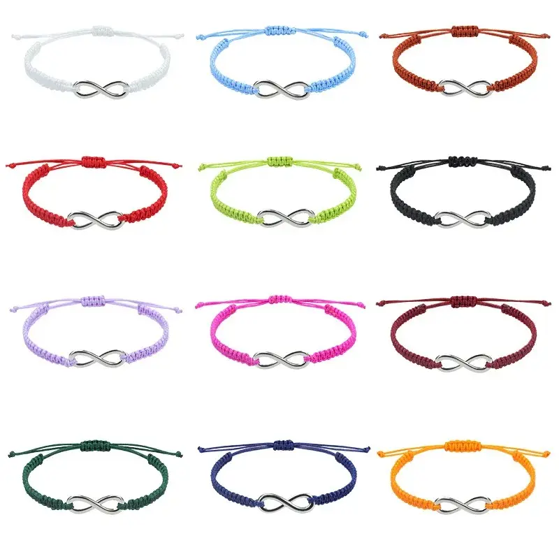 Handmade Wax Cord Braided Infinity Bracelet for Lovers, Fashion Costume Jewelry Bracelet, Bracelets
