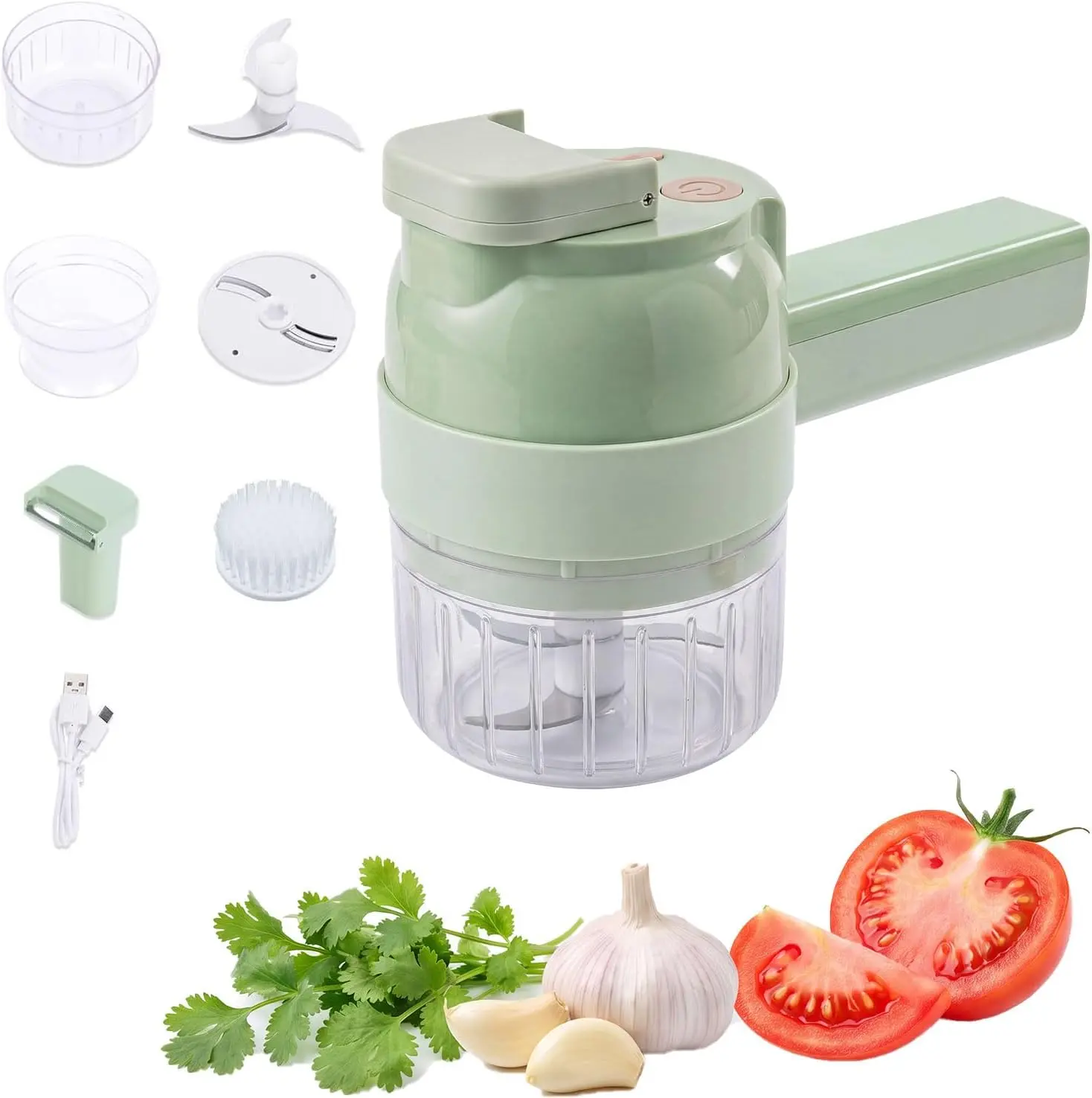 5-in-1 Wireless Electric Vegetable Chopper, Multi-Function Food Processor | Multi-function, Chopping Slicing Grating Whipping, Food Grade, with Cleaning Brush, for Garlic Onion Meat Vegetables