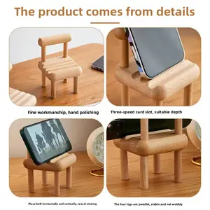 Mini Wooden Phone Stand - Cute Chair Design Holder for Smartphone & Tablet, Portable Desk Organizer & Creative Ornament, Solid Wood Construction