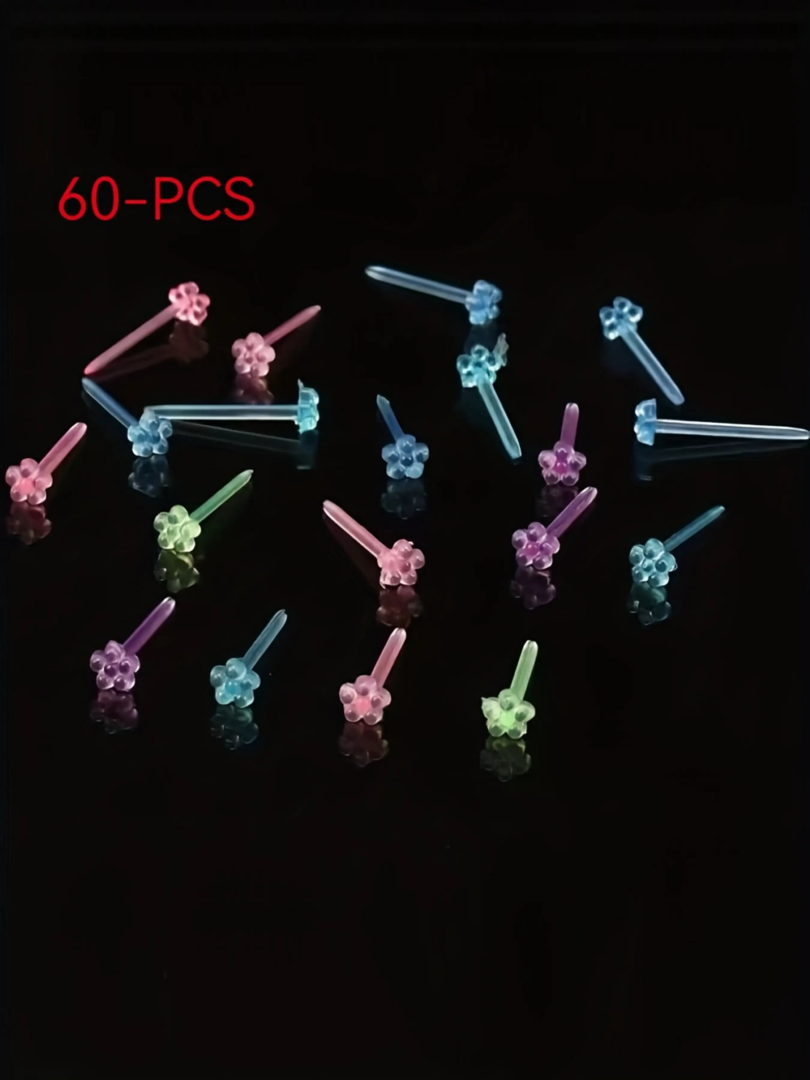 Box of 60 Small Flower Resin Plastic Ear Sticks, Allergy Prevention, Colorful Transparent Options, Cute Fashionable Gift Earring