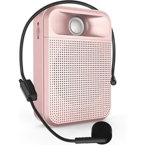 Voice Amplifier,  Rechargeable Microphone for Teachers, Portable Speaker with Headset and Waistband for Classroom, Singing, , , Presentation, Tour Guide (Pink)