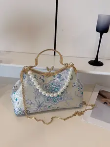 New Vintage Qipao Bag for Women, Lace Embroidery Elegant Handbag, Large Shoulder Crossbody Bag, Ladylike Style