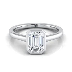 Simple Bezel Solitaire Emerald Cut Engagement Ring Setting in Platinum