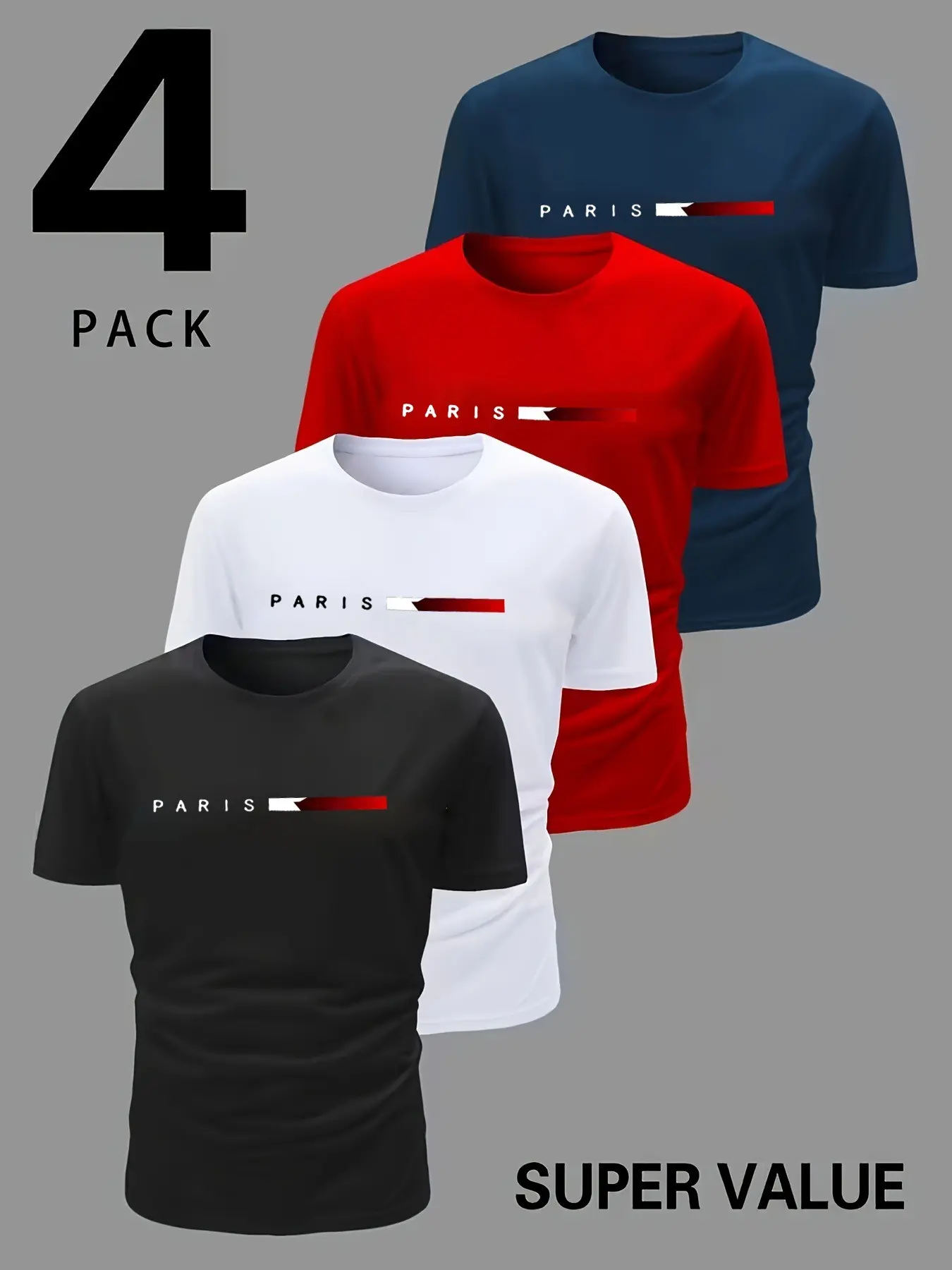 4-Pack Men's Quick-Dry Sport T-Shirts, Lightweight Breathable Moisture-Wicking, Round Neck Training Tops for Running, Gym, Basketball, Soccer, Cycling, Athleisure Tee, Fitness Training Wear, Athletic Apparel, Athletic Clothes