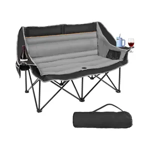 Slendor Oversized 660lbs Double Camping Chair, Folding Camping Loveseat with Independent Seats, 2 Cup & Wine Glass Holders, 1200D Oxford Side Pocket & Carry Bag for Camping Lawn Patio