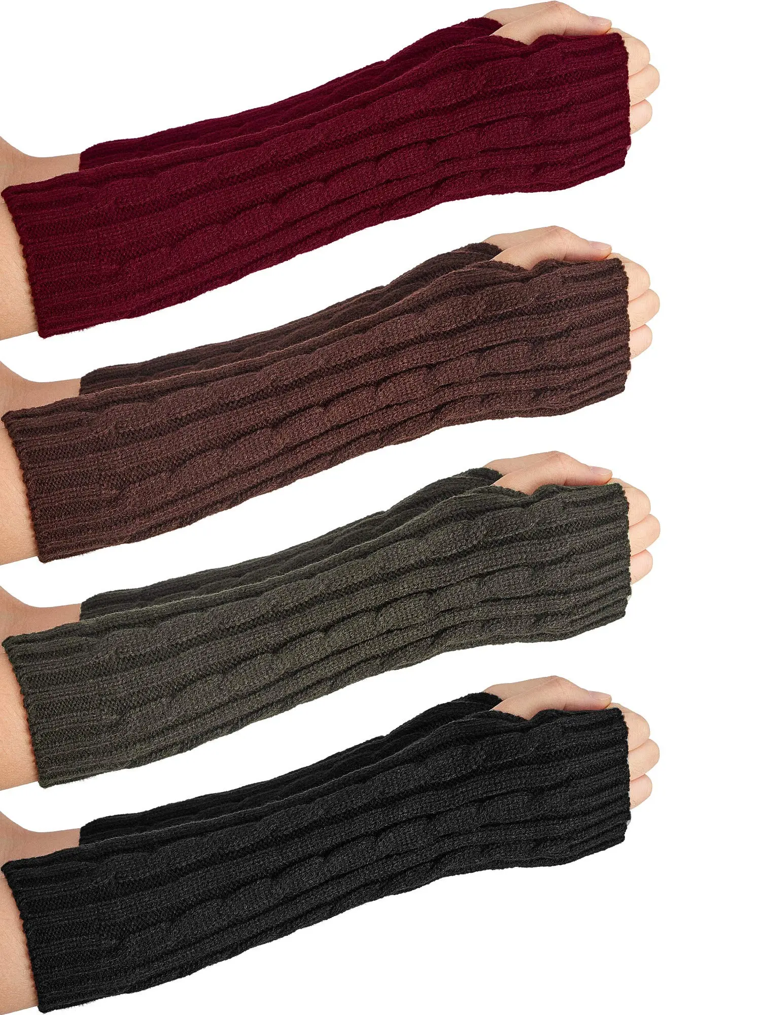4 Pairs Knitted Arm Warmers Gloves Winter Long Fingerless Mittens Thumb hole Gloves for Women and Men