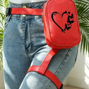 Heart Butterfly Theme Leg Bag, Adjustable Strap Anti-Shake, Multi-Functional Storage, Casual Messenger Bag for Daily Commute, Cycling, Travel, Zipper Fanny Pack, Fashion Waist Packs