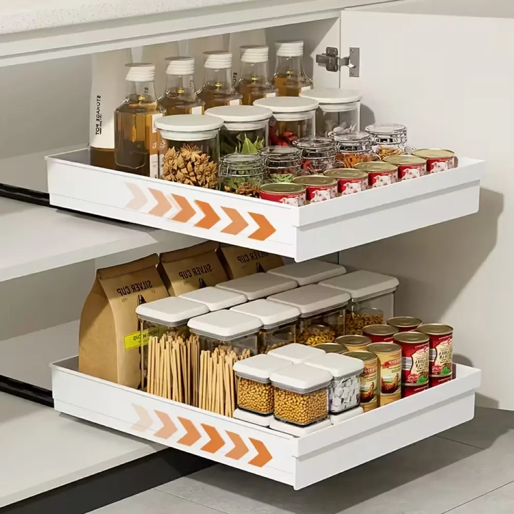 Space-Saving Sliding Drawer Tray, Easy Setup Kitchen Bathroom Sink Cabinet Door Drawer Organizer, Compact Design Durable Structure, Drawer Storage Organizer