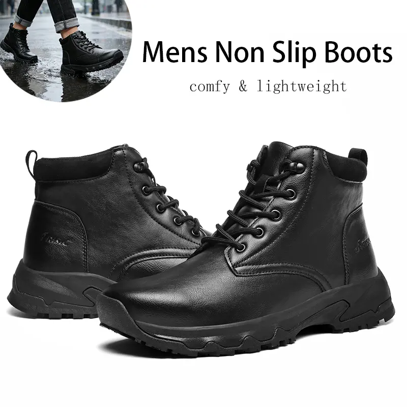 Slip Resistant Water Resistant Leather High Top Work Boots for Men Women Non Slip Sole Food Service Ankle Footwear Daily Shoes