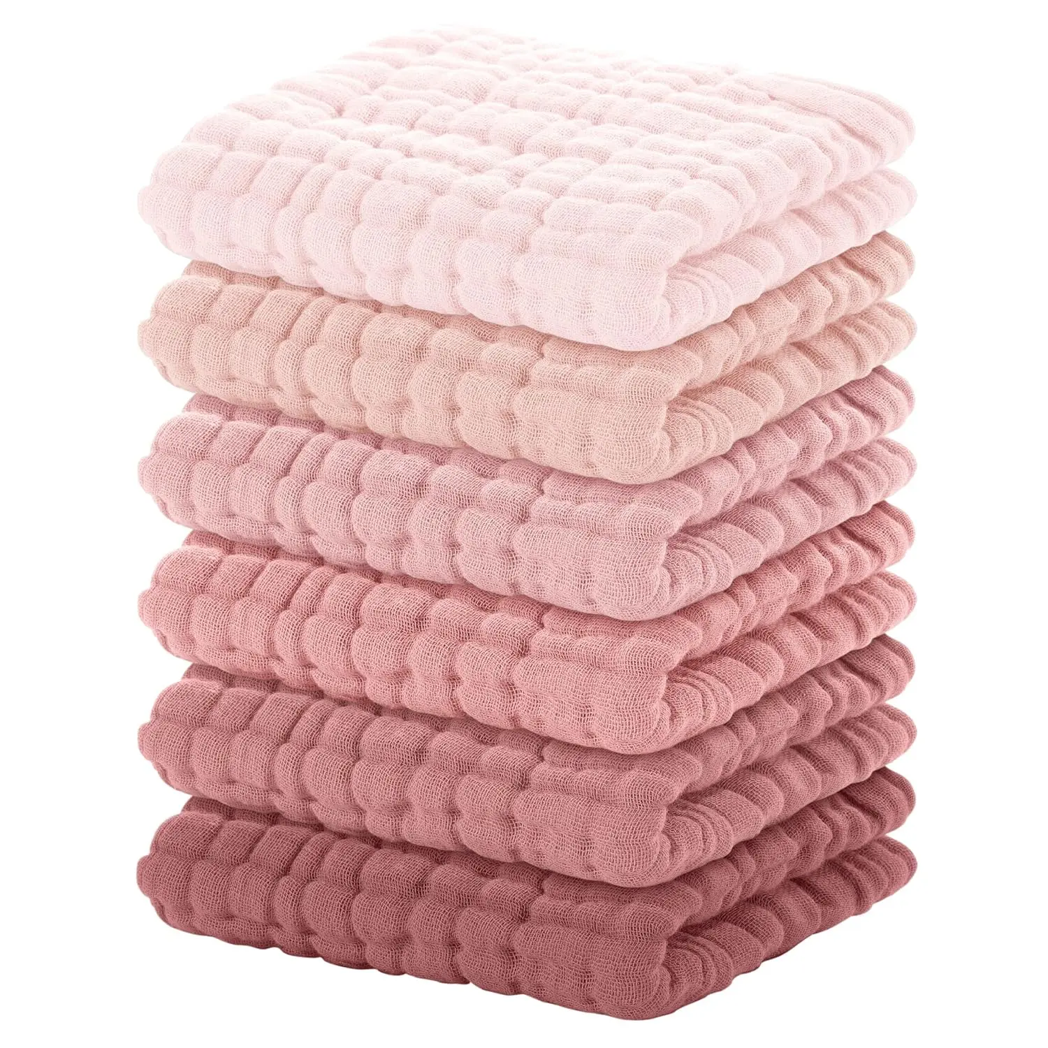 Muslin Baby Washcloths 100% Organic Cotton Face Towels 6 Pack Wash Cloths  Baby 12x12in Soft and Absorbent Baby Wipes (Gradient Pink)