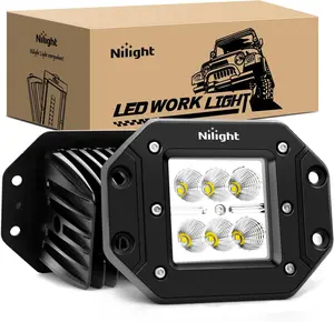 Nilight 2PCS 18W Flood LED Work Lightbar - 18W Output High Power Led Car Lights, Flush Mount, Off-Road Compatible for Jeep, Truck Bumper