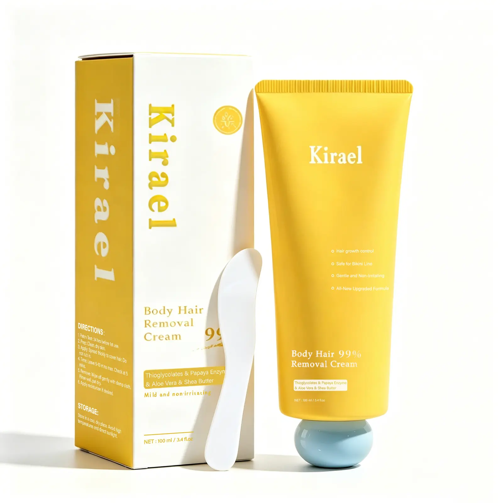 Kirael 100ml Gentle Hair Removal Cream for Body Care, Painless Depilatory Cream with Hygienic Spatula, Irritation-Free, Ideal for Legs & Bikini Line, Gentle Hair Removal Lotions & Creams, Natural Hair Removal Lotions & Creams