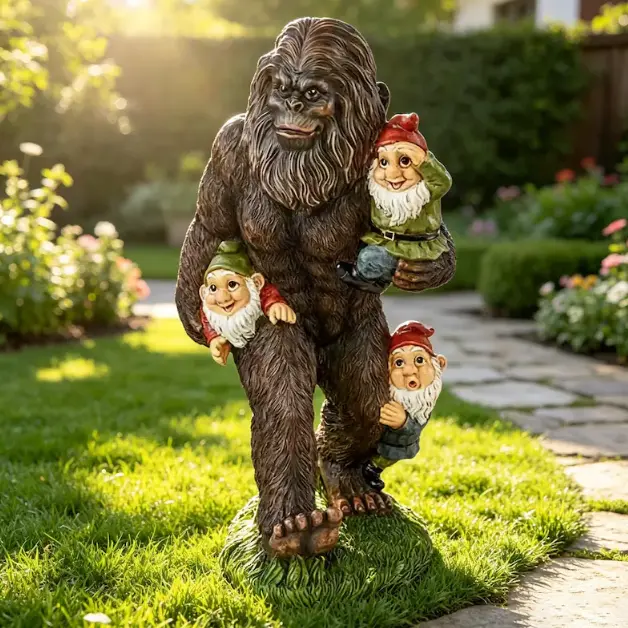 Bigfoot Holding Gnome Resin Statue, Funny Sasquatch Figurine, Whimsical Outdoor , Unique Gift for Bigfoot Enthusiasts garden decor supply decoration sculpture