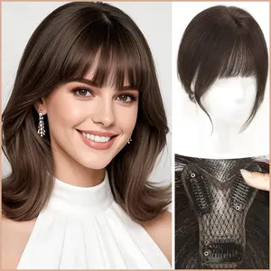 Women's curtain bang wig piece, top hair volume enhancer, voluminous fake bangs, made of real human hair, adds hair thickness, covers gray hair, French straight bangs, seamless high-top hairpiece lightweight breathable bang short hair Synthetic Fluffy