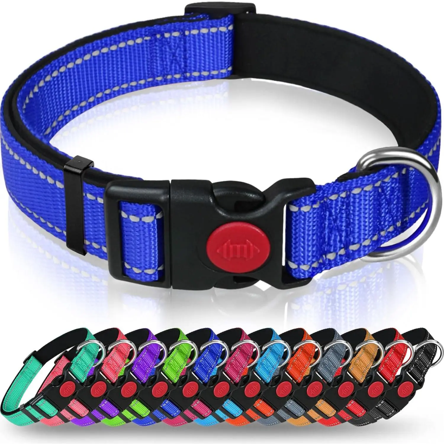Reflective Dog Collar with Safety Locking Buckle, Adjustable Nylon Collar with 360° Reflective Straps for Extra Large 18-28" Dogs