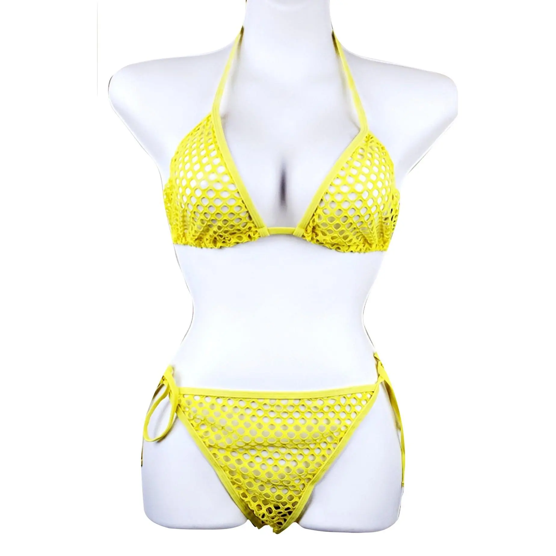 Yellow Fishnet Bikini Set - Sheer Swimwear for Festivals and Resorts