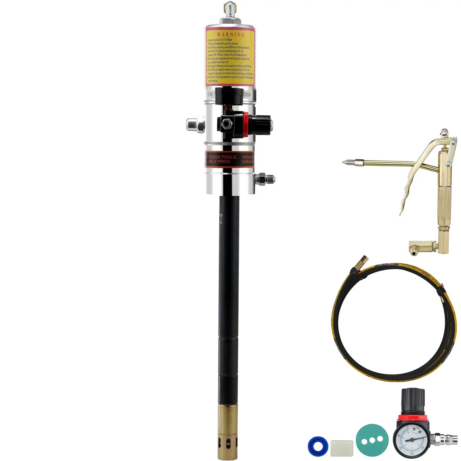 【Summerfinds】VEVOR Grease Pump 50:1 Pressure Ratio Air Operated Grease Pump with 13 ft High Pressure Hose and Grease GunPneumatic Grease PumpPortable Lubrication Grease Pump with 360° Swivel Grease Gun Head