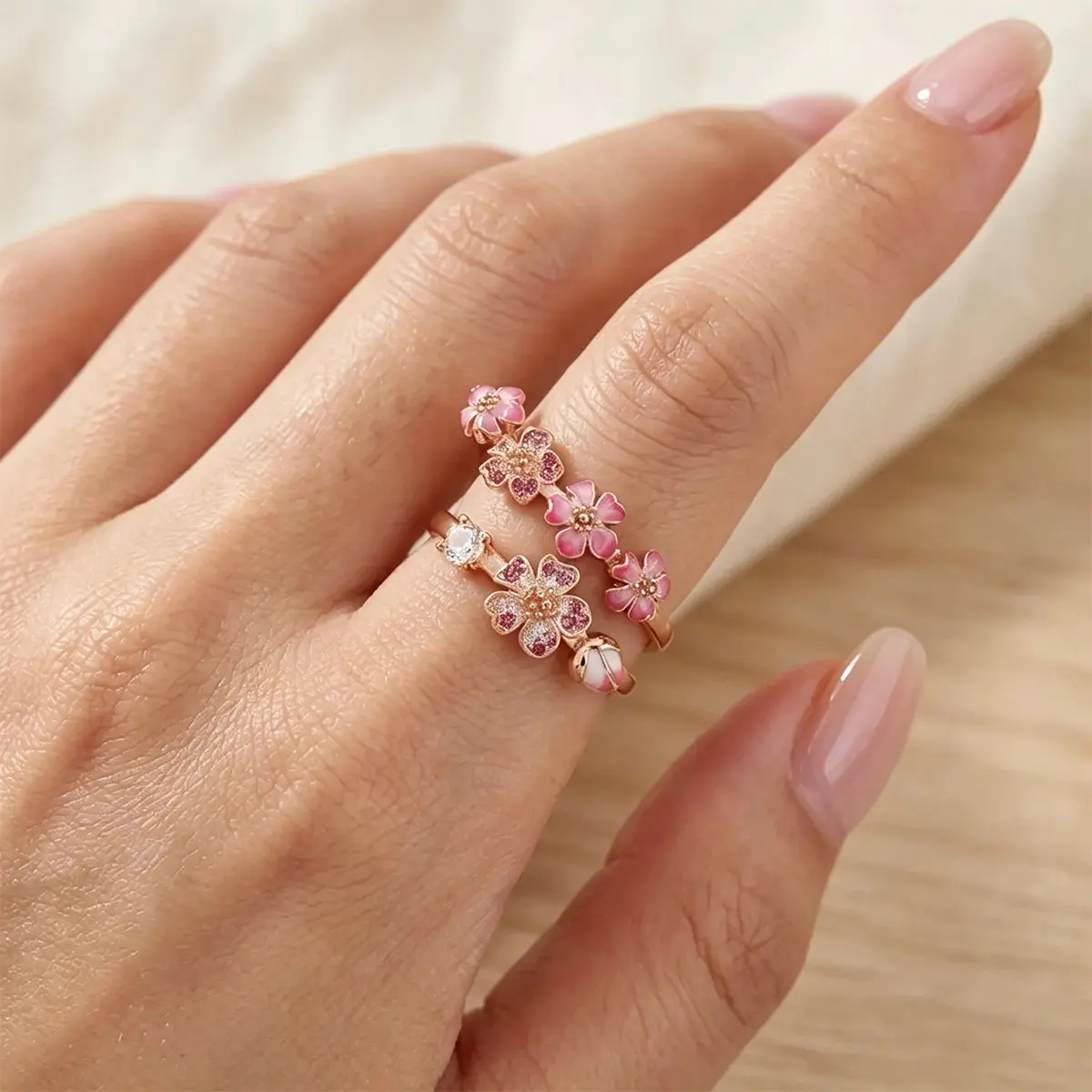 Rose Gold Plating Peach Blossom Ring, Dainty Peach Blossom Floral Ring,Nature Inspired Jewelry,Summer Jewelry,Birthday Gift for for Her Girlfriend Wife Daughter ,Anniversary Gift