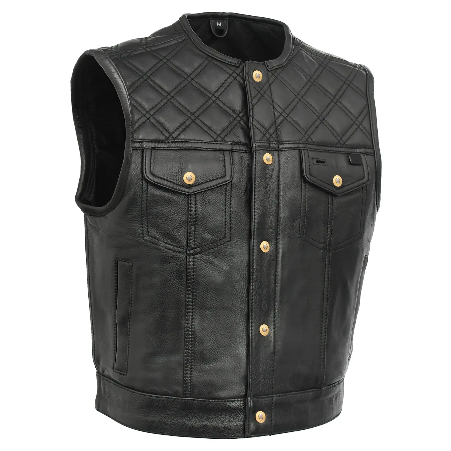 Men's Milan Cut Biker Leather Waistcoat - Full-Grain, Lightweight, Slim Cut, Sleeveless Biker Look Tops with Pockets (Men's Leather Waistcoats & Gilets) Leather Outfit Classic