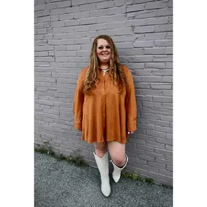 Plus Size Western Camel Suede Pearl Snap Button Down Dress