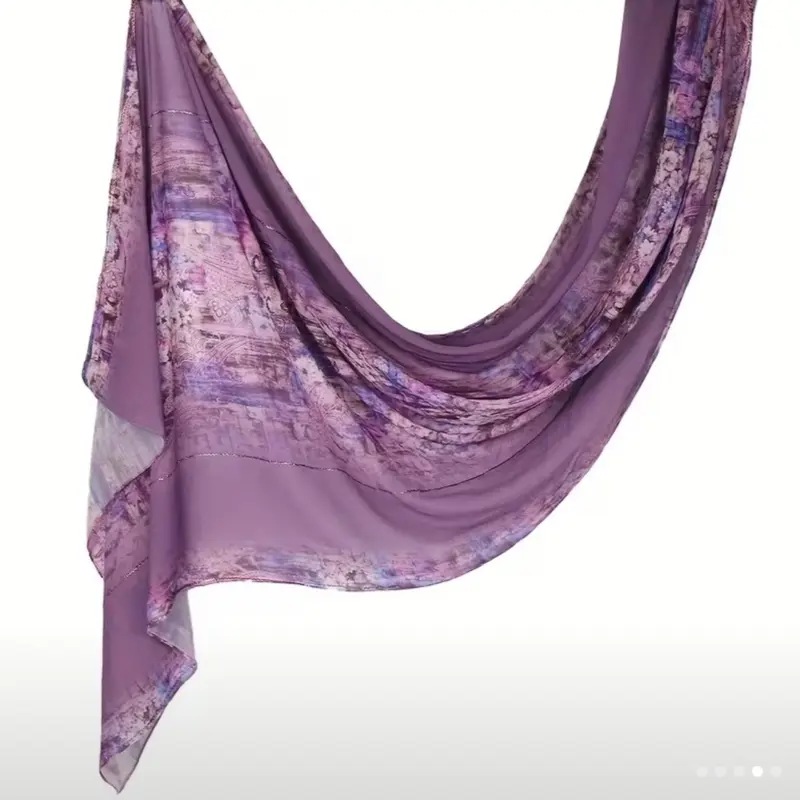 Chiffon Scarf with Printed Design and Rhinestones