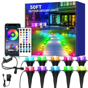 RGB Outdoor Ground Lights Halloween Decoration, Color Changing Pathway Lights with Remote & App Control, IP67Waterproof Walkway Lighting, Wired for Garden Yard Lawn Patio Best for Holiday Party（The spacing between lights is 3.3 feet）