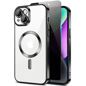 Magnetic for iPhone 14 Case with Privacy Screen Protector & Full Camera Cover Compatible with MagSafe Shockproof Slim Clear Back Phone Case for iPhone 14 Glossy Cover