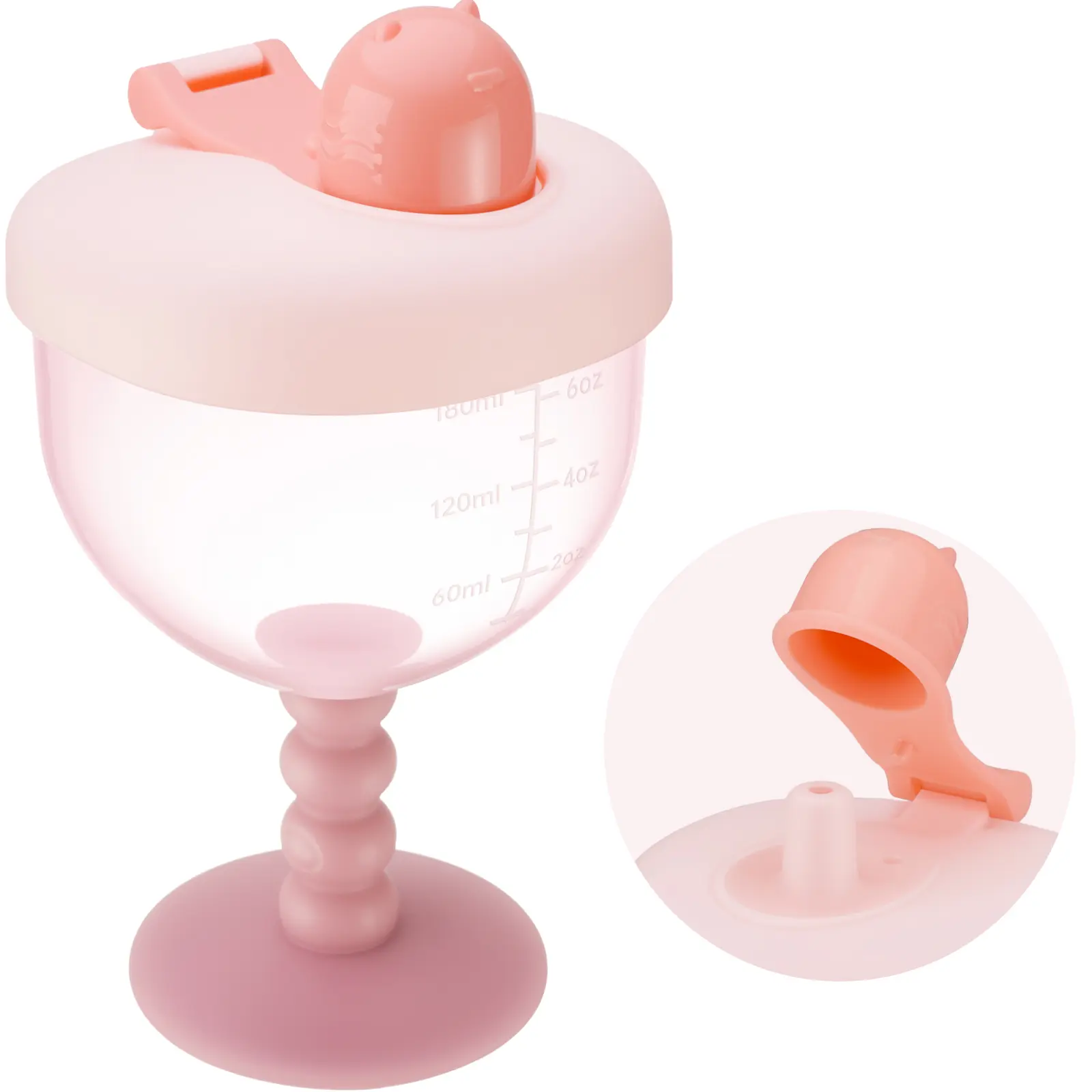 NiHome 6oz Baby Goblet Cup with Lid for Ages 12 Months+, Travel Sippy Cup with Easy Measurement Marks, Elegant Wine Glass Design Toddler Cup, Durable and Odorless Baby Drinking Cup Baby Bottle