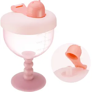 NiHome 6oz Baby Goblet Cup with Lid for Ages 12 Months+, Leak-Proof Travel Sippy Cup with Easy Measurement Marks, Elegant Wine Glass Design Toddler Cup, Durable and Odorless Baby Drinking Cup