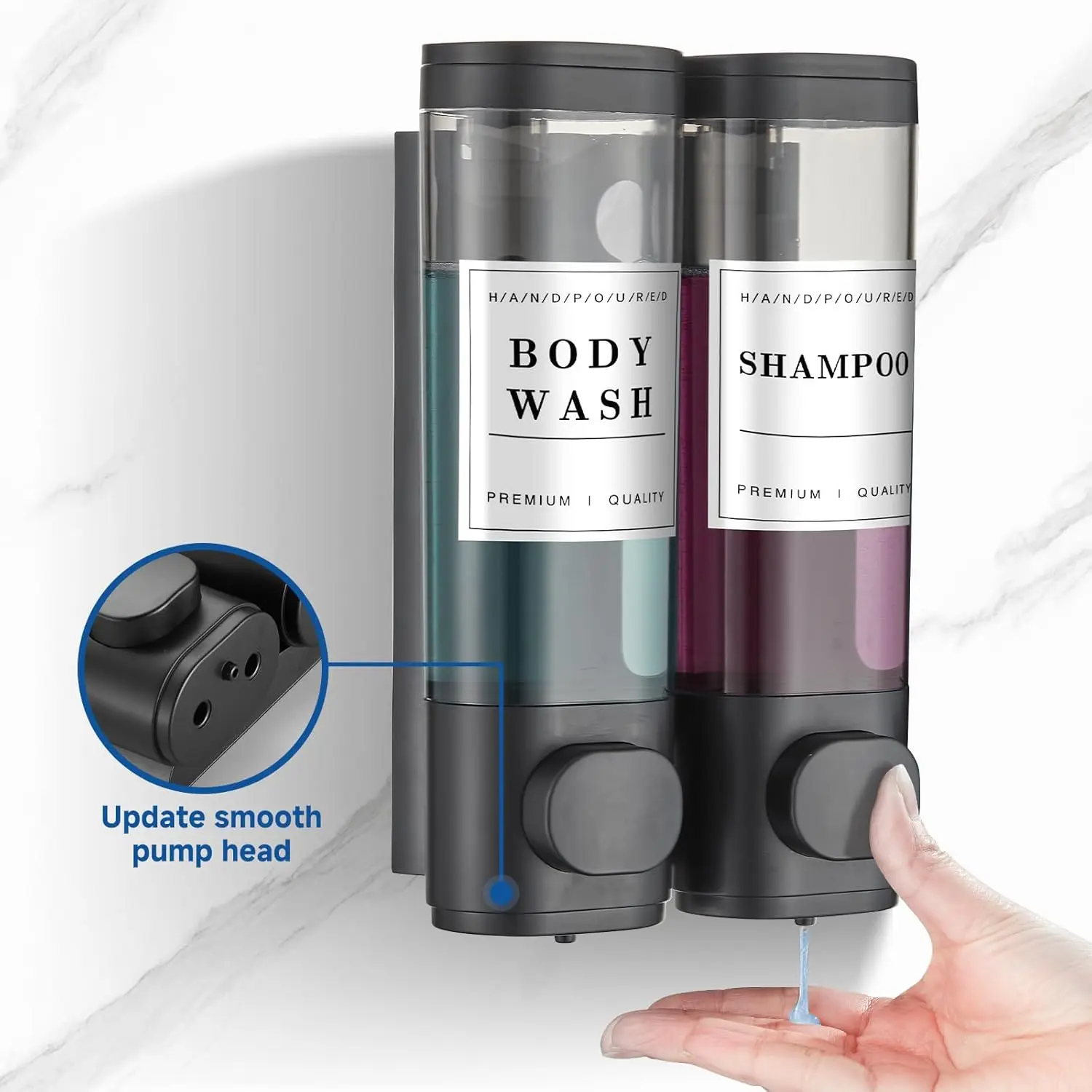Shampoo and Conditioner Dispenser,Unisense Shower Soap Dispenser Transparent 2 Chamber No Drill Wall-Mounted Shampoo Dispenser for Shower Luxury Wall Mounted Shower Dispenser for Bathroom Hotel Large Capacity