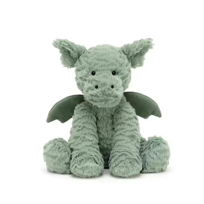 Soft Wavy Fur Stuffed Animal, Cute Green Dragon with Wings, Baby Safe Cuddly Gift for Kids & Collectors, Fuddlewuddle Series Monkey/Cat/Elephant/Lion Available