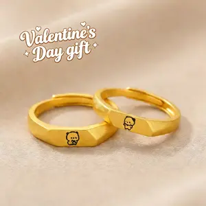 Valentine's Day gift Bubu Dudu Adorable Couple Rings Gold Plated Adjustable Open Design Fits Sizes 6-12 Hypoallergenic Scratch Resistant Perfect for Daily Wear & Gifting