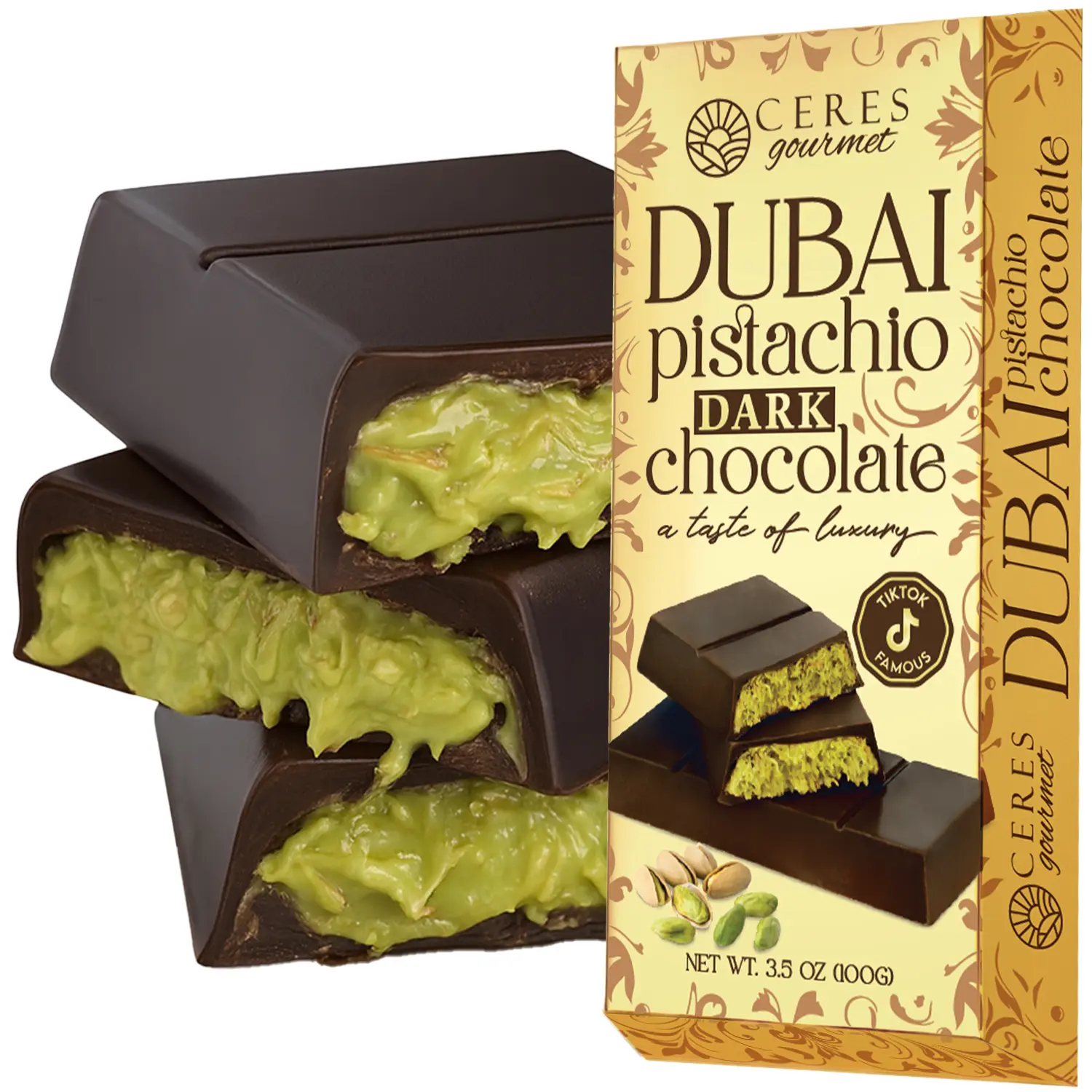 Dubai Chocolate Bar Pistachio with Dark Chocolate and Knafeh -  3.5 Oz | TikTok