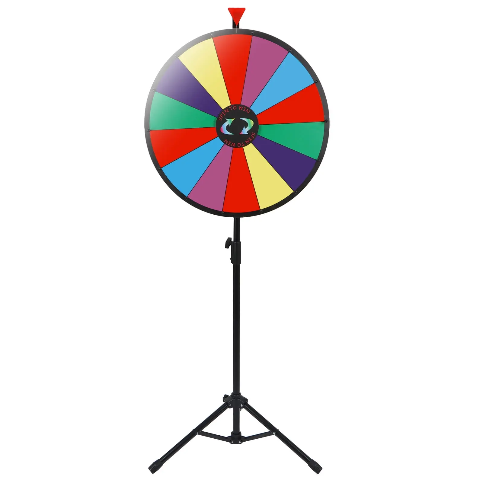 ZENY 24" Diameter Round Durable Steel Spinning Prize Wheel - 14 Adjustable Slots, Colorful Acrylic Build, Portable Design, Click Sound Feature, Dry Erase Marker, Adjustable Stand Height, 8.2 lbs for Carnivals, Trade Shows