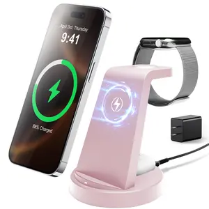 Premium Wireless Charger Stand with Case-On Charging & Sleep-Friendly Mode for iPhone, Samsung, Apple Watch & AirPods — Includes Power Adapter