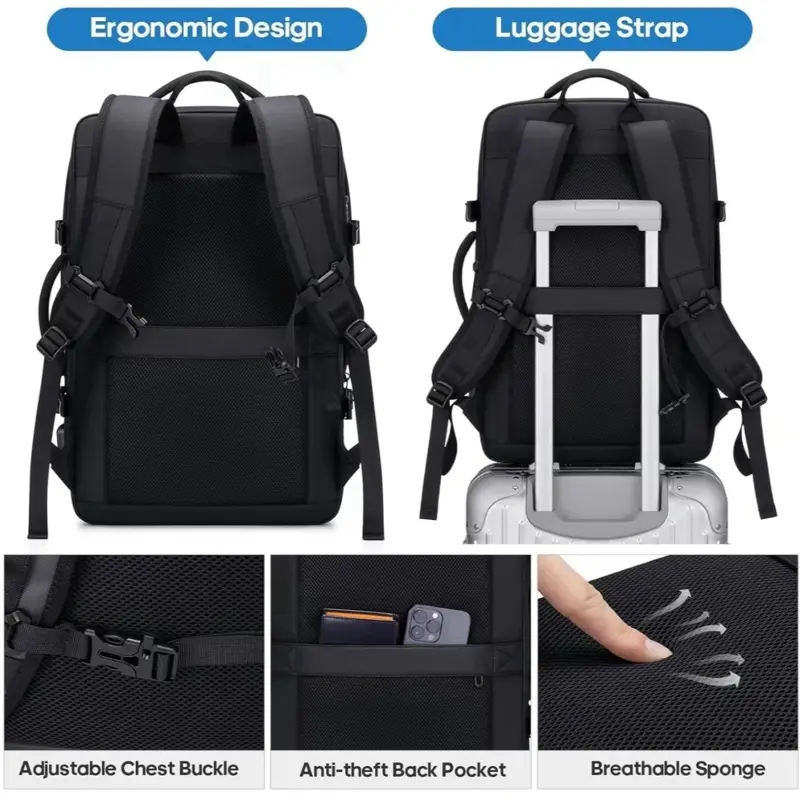 Bruno Cavalli TSA Friendly 40L Expandable Backpack #18568BA - Leakproof Carry On with Dedicated 17" Laptop Compartment, Business, Travel, Adventure, TikTokShopBackToSchool