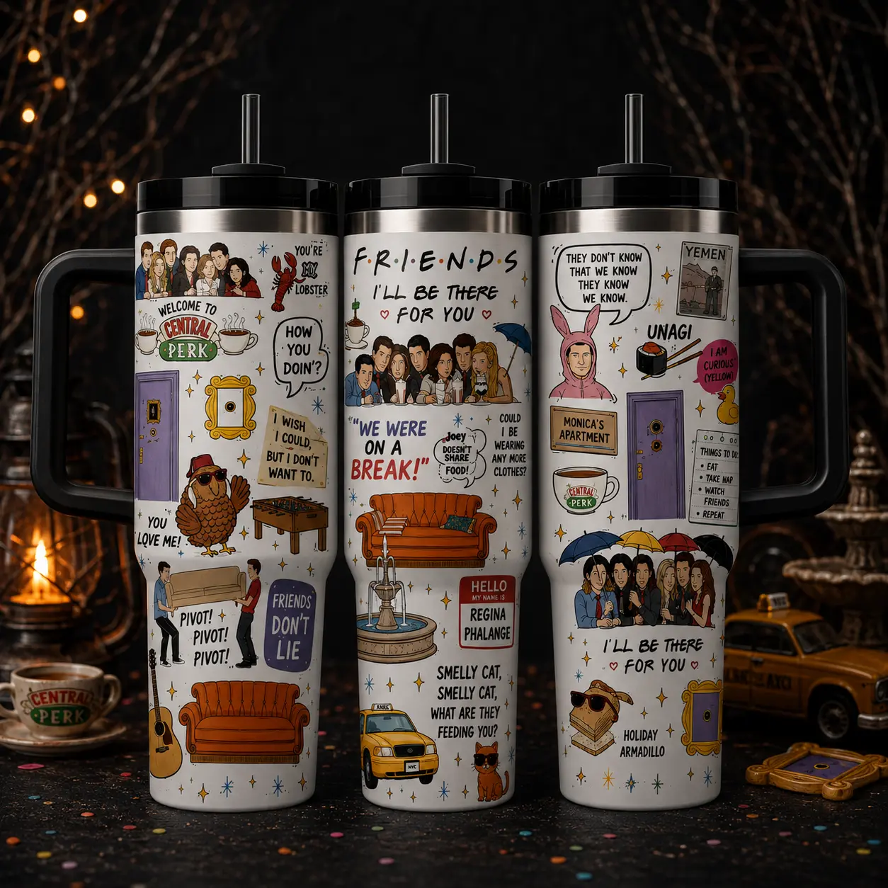 Friends TV Show 40oz Tumbler, Friends Inspired Stainless Steel Cup, Central Perk Tumbler, TV Sitcom Fan Gift, Funny Quote Travel Mug, Best Friend Gift, Birthday Gift for Her