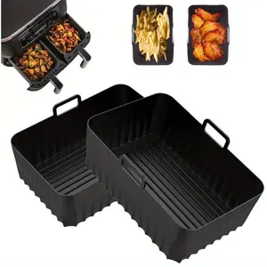 2PCS Silicone Air Fryer Liners, Reusable Silicone Liners for Ninja DZ401, DZ550, DZ302, Ninja Foodi Dual Air Fryer Accessories Baking Tray for 10 QT Airfryer Baskets