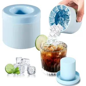Large Round Sphere Ice Mold, Upgraded Flexible BPA-Free Silicone Ice Cube Maker, Reusable Stackable Easy-Release Tray with Lids, Home Supply for Whiskey Drinks, Blue, Ice Cubes